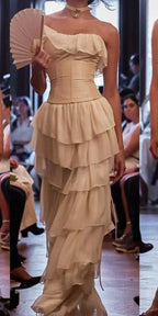 Gorgeous A-Line Strapless Chiffon Long Classy Prom Dress Classy Evening Dress