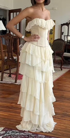 Gorgeous A-Line Strapless Chiffon Long Classy Prom Dress Classy Evening Dress