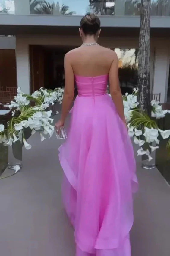 Gorgeous A Line Strapless Pink Long Classy Prom Dress