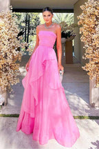 Gorgeous A Line Strapless Pink Long Classy Prom Dress