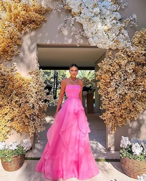Gorgeous A Line Strapless Pink Long Classy Prom Dress