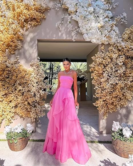 Gorgeous A Line Strapless Pink Long Classy Prom Dress