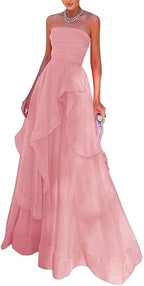 Gorgeous A Line Strapless Pink Long Classy Prom Dress