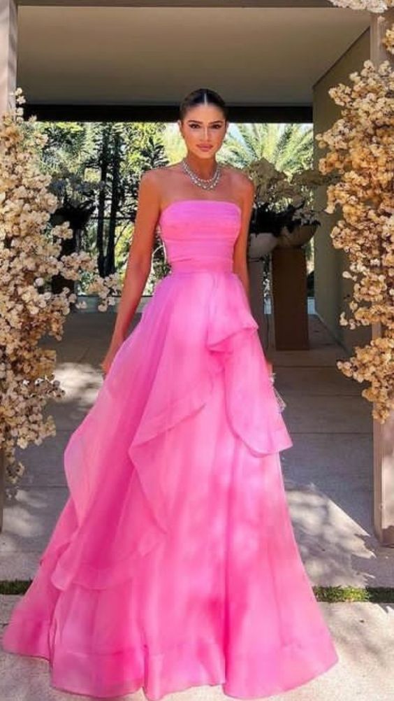 Gorgeous A Line Strapless Pink Long Classy Prom Dress
