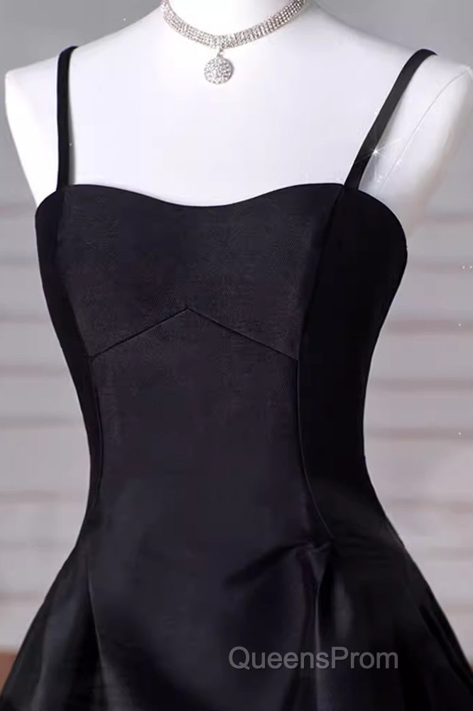 Gorgeous A Line Straps Satin Black Evening Prom Dress Secondary image
