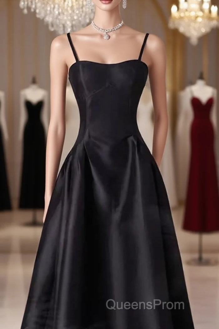 Gorgeous A Line Straps Satin Black Evening Prom Dress Main image