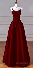 Gorgeous A Line Straps Satin Burgundy Evening Prom Dress