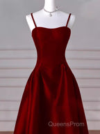 Gorgeous A Line Straps Satin Burgundy Evening Prom Dress