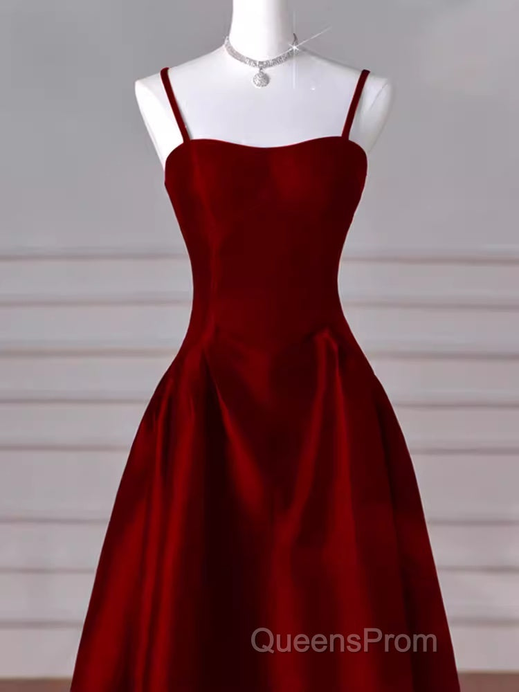 Gorgeous A Line Straps Satin Burgundy Evening Prom Dress