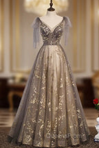 Gorgeous A-line V-neckline Long Party Dress Evening Prom Dress, Lace Evening Dress