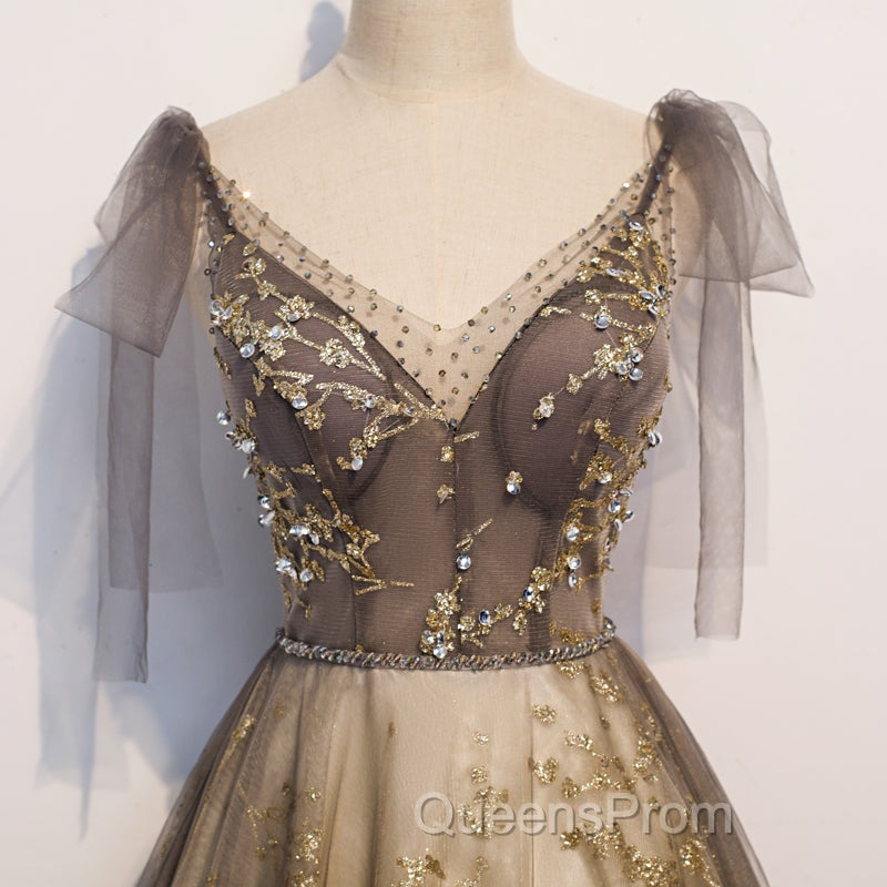 Gorgeous A-line V-neckline Long Party Dress Evening Prom Dress, Lace Evening Dress