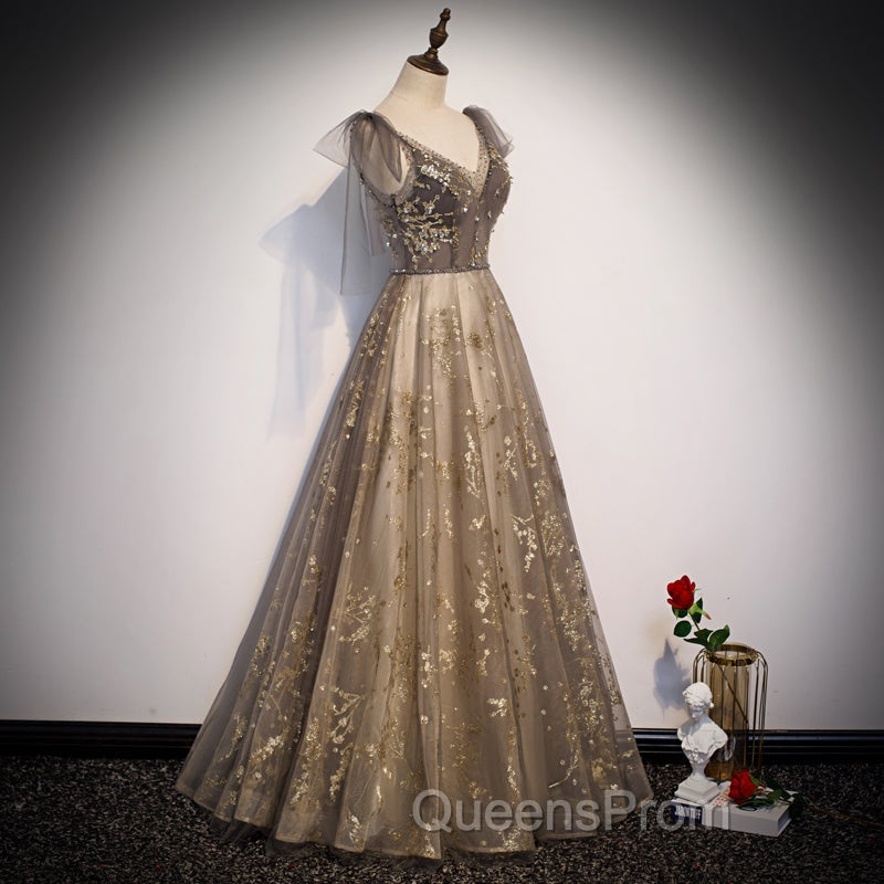 Gorgeous A-line V-neckline Long Party Dress Evening Prom Dress, Lace Evening Dress