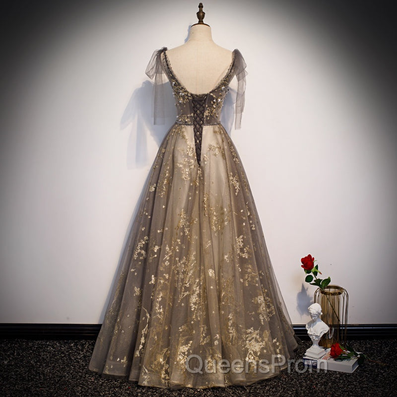 Gorgeous A-line V-neckline Long Party Dress Evening Prom Dress, Lace Evening Dress