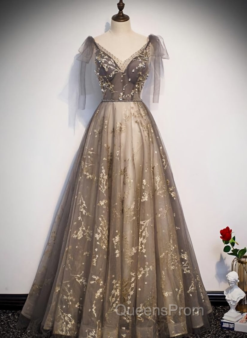 Gorgeous A-line V-neckline Long Party Dress Evening Prom Dress, Lace Evening Dress Secondary image