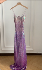Gorgeous And Dazzling Backless Sequined Long Classy Prom Dress