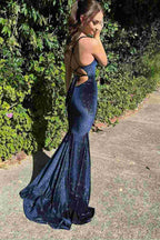 Gorgeous Backless Mermaid V-Neck Sleeveless Velvet Long Classy Prom Dress