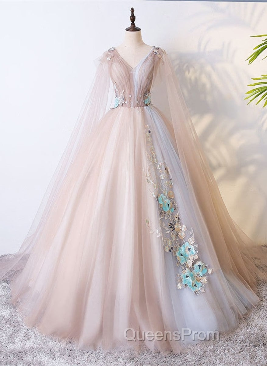 Gorgeous Ball Gown Tulle V-neckline Long Party Gown, New Evening Prom Dress Main image