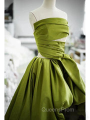 Gorgeous Balll Gown Strapless Green Satin Ruffles Long Evening Dress Evening Prom Dress