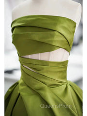 Gorgeous Balll Gown Strapless Green Satin Ruffles Long Evening Dress Evening Prom Dress