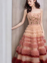 Gorgeous Balll Gown Strapless Tulle Pink Ruffles Long Evening Dress Evening Prom Dress