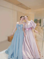 Gorgeous Balll Gown Sweetheart Blue Satin Long Evening Dress Evening Prom Dress