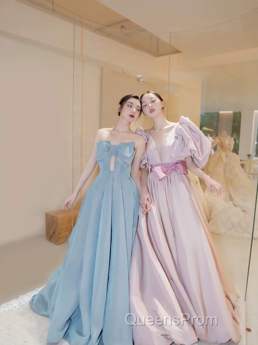 Gorgeous Balll Gown Sweetheart Blue Satin Long Evening Dress Evening Prom Dress
