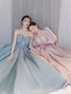 Gorgeous Balll Gown Sweetheart Blue Satin Long Evening Dress Evening Prom Dress