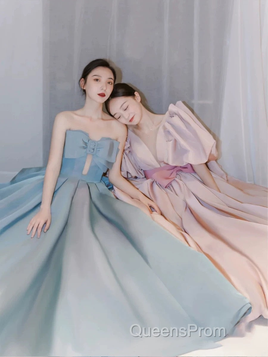 Gorgeous Balll Gown Sweetheart Blue Satin Long Evening Dress Evening Prom Dress