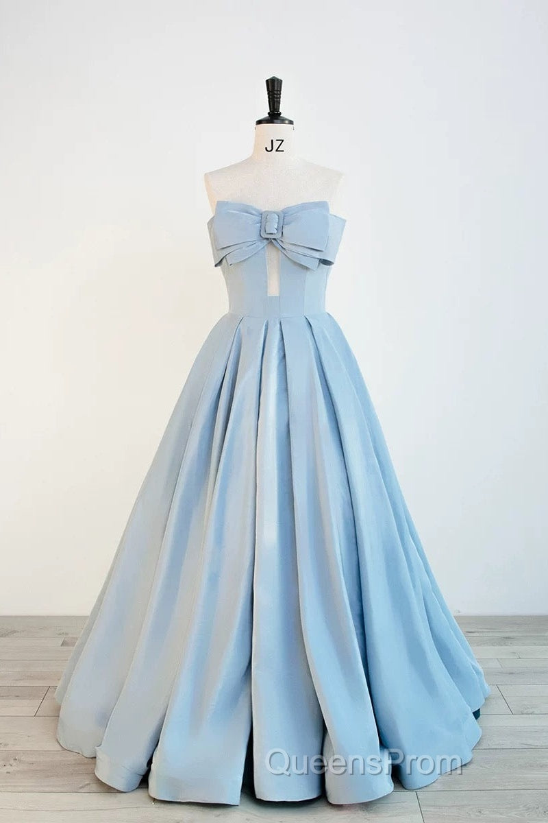 Gorgeous Balll Gown Sweetheart Blue Satin Long Evening Dress Evening Prom Dress