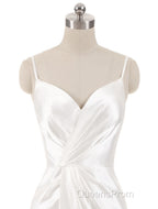 Gorgeous Beach Wedding Dress Mermaid Sleeveless Evening Dress V Neck Straps Split Ivory Bridal Gown With Court Train