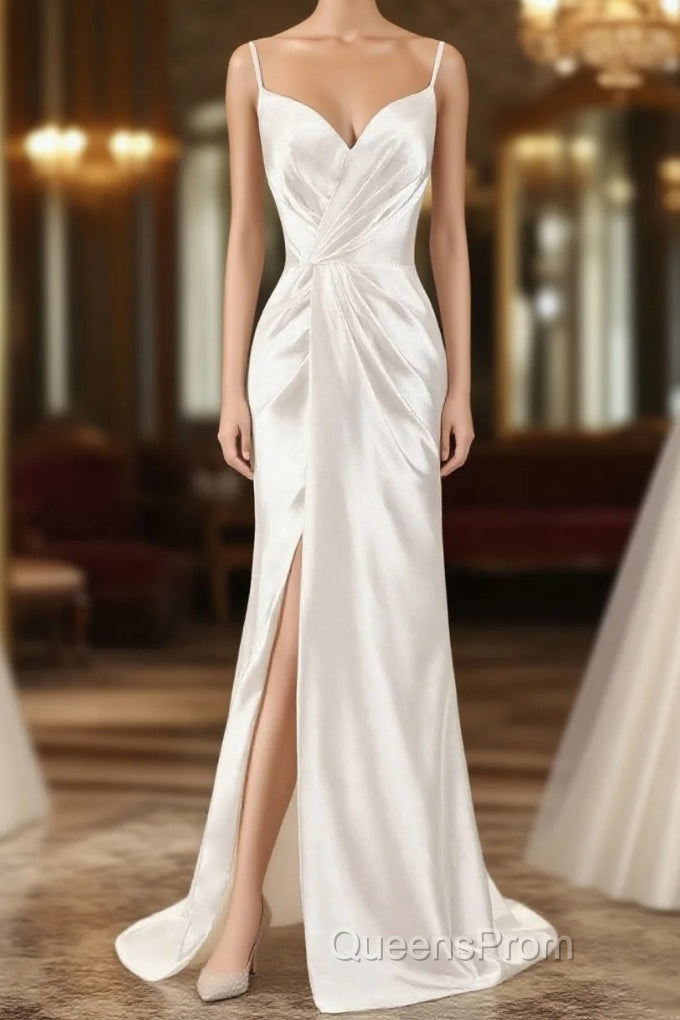 Gorgeous Beach Wedding Dress Mermaid Sleeveless Evening Dress V Neck Straps Split Ivory Bridal Gown With Court Train Main image