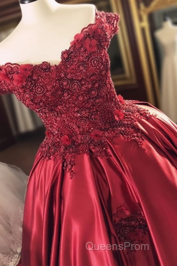 Gorgeous Beaded Lace V Neck Off Shoulder Long Burgundy Evening Prom Dress Main image