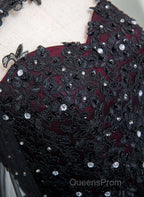 Gorgeous Black And Red Tulle Ball Gown Sweet 16 Dress With Cape, Long Evening Prom Dress