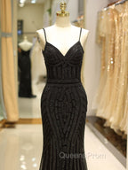 Gorgeous Black Evening Dress Mermaid Luxury Heavy Beaded Straps Long Evening Dress