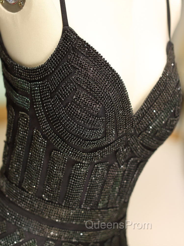 Gorgeous Black Evening Dress Mermaid Luxury Heavy Beaded Straps Long Evening Dress