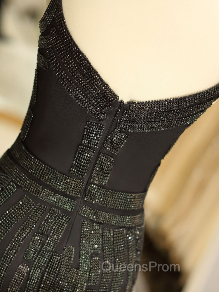 Gorgeous Black Evening Dress Mermaid Luxury Heavy Beaded Straps Long Evening Dress