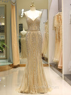Gorgeous Black Evening Dress Mermaid Luxury Heavy Beaded Straps Long Evening Dress