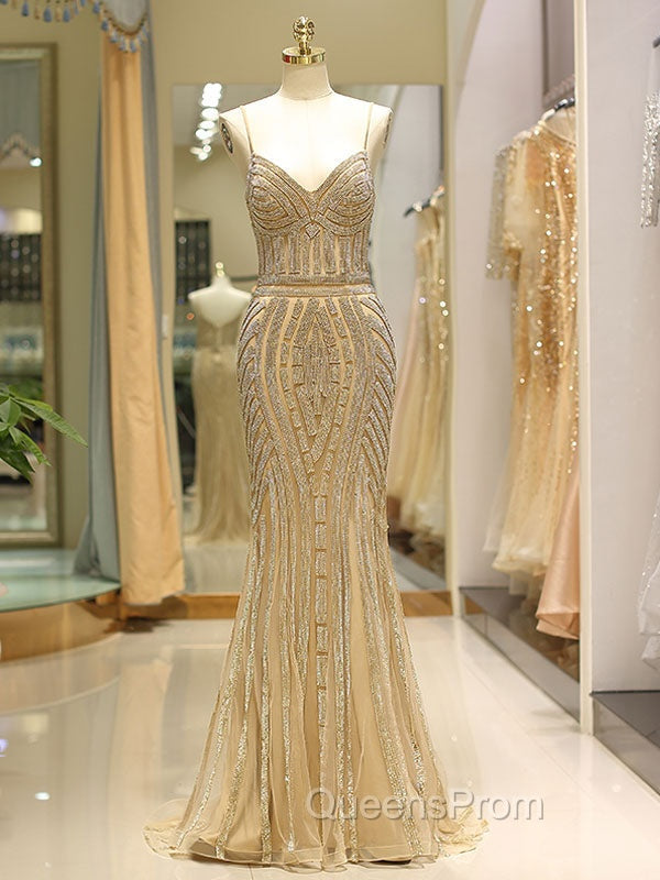 Gorgeous Black Evening Dress Mermaid Luxury Heavy Beaded Straps Long Evening Dress