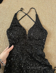 Gorgeous Black Sequin Mermaid Spaghetti Strap Vling Long Evening Prom Dress Backless Formal Evening Dress