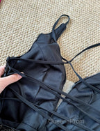 Gorgeous Black Sequin Mermaid Spaghetti Strap Vling Long Evening Prom Dress Backless Formal Evening Dress