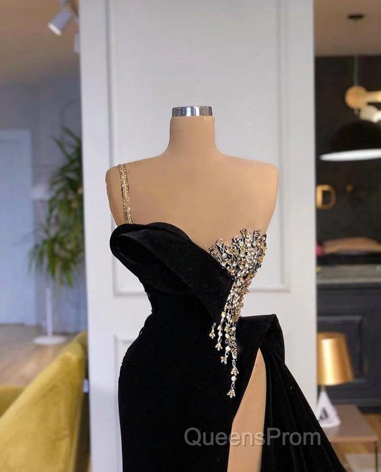 Gorgeous Black Split Front One Shoulder Evening Prom Dress With Beading Secondary image