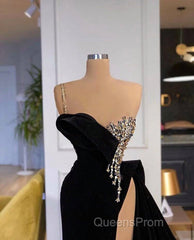 Gorgeous Black Split Front One Shoulder Evening Prom Dress With Beading