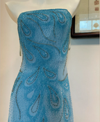 Gorgeous Blue A-Line Strapless Beaded Chiffon Long Classy Prom Dress
