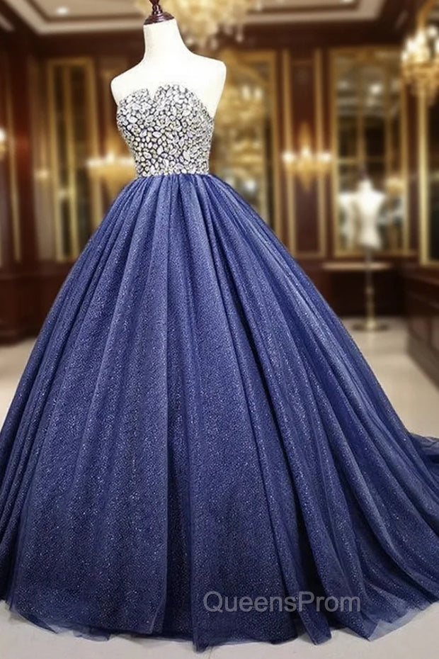 Gorgeous Blue Ball Gown Sweet 16 Party Dress, Blue Handmade Evening Gown Secondary image
