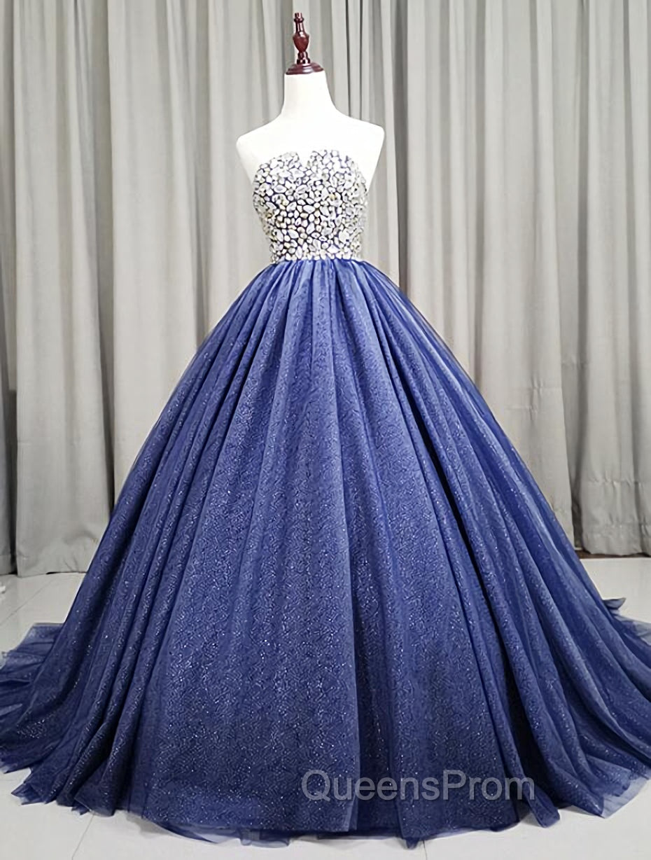 Gorgeous Blue Ball Gown Sweet 16 Party Dress, Blue Handmade Evening Gown