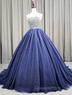 Gorgeous Blue Ball Gown Sweet 16 Party Dress Handmade Formal Gown Off Shoulder Evening Prom Dress