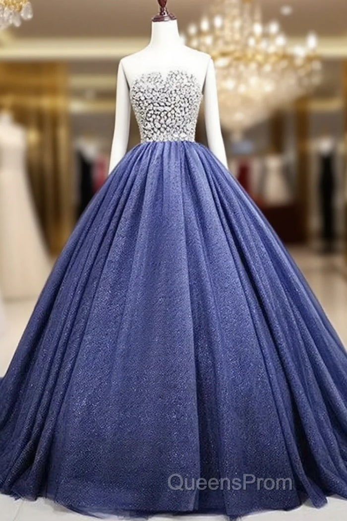 Gorgeous Blue Ball Gown Sweet 16 Party Dress Handmade Formal Gown Off Shoulder Evening Prom Dress Main image