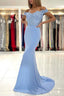 Gorgeous Blue Off-The-Shoulder Mermaid Prom Dresses With Lace