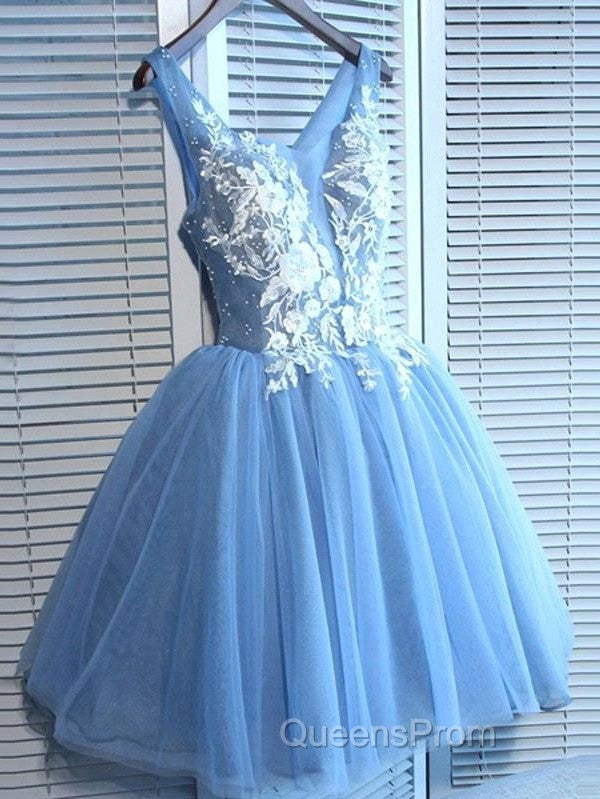 Gorgeous Blue Short Homecoming Dress V-Neck Lace-Up Hoco Dress Secondary image