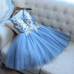 Gorgeous Blue Short Homecoming Dress V-Neck Lace-Up Hoco Dress